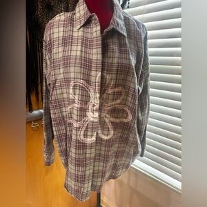Boho Women’s Flannel with Painted flower size large